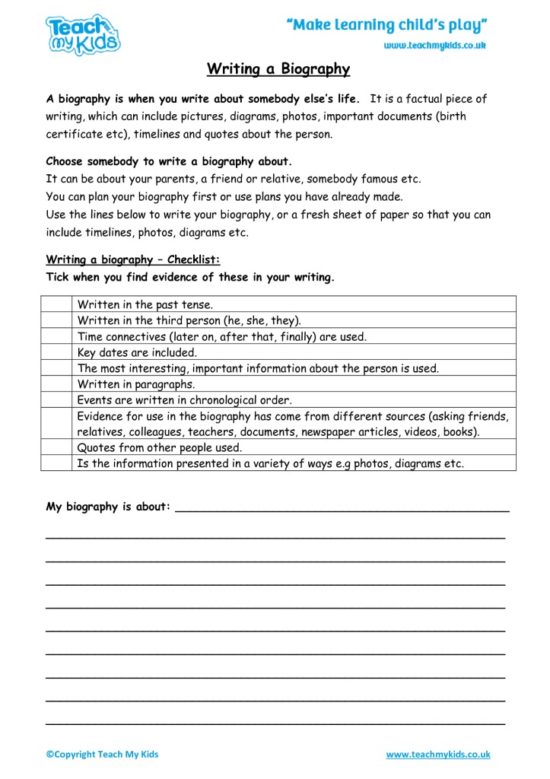 Worksheets for kids - writing-a-biography